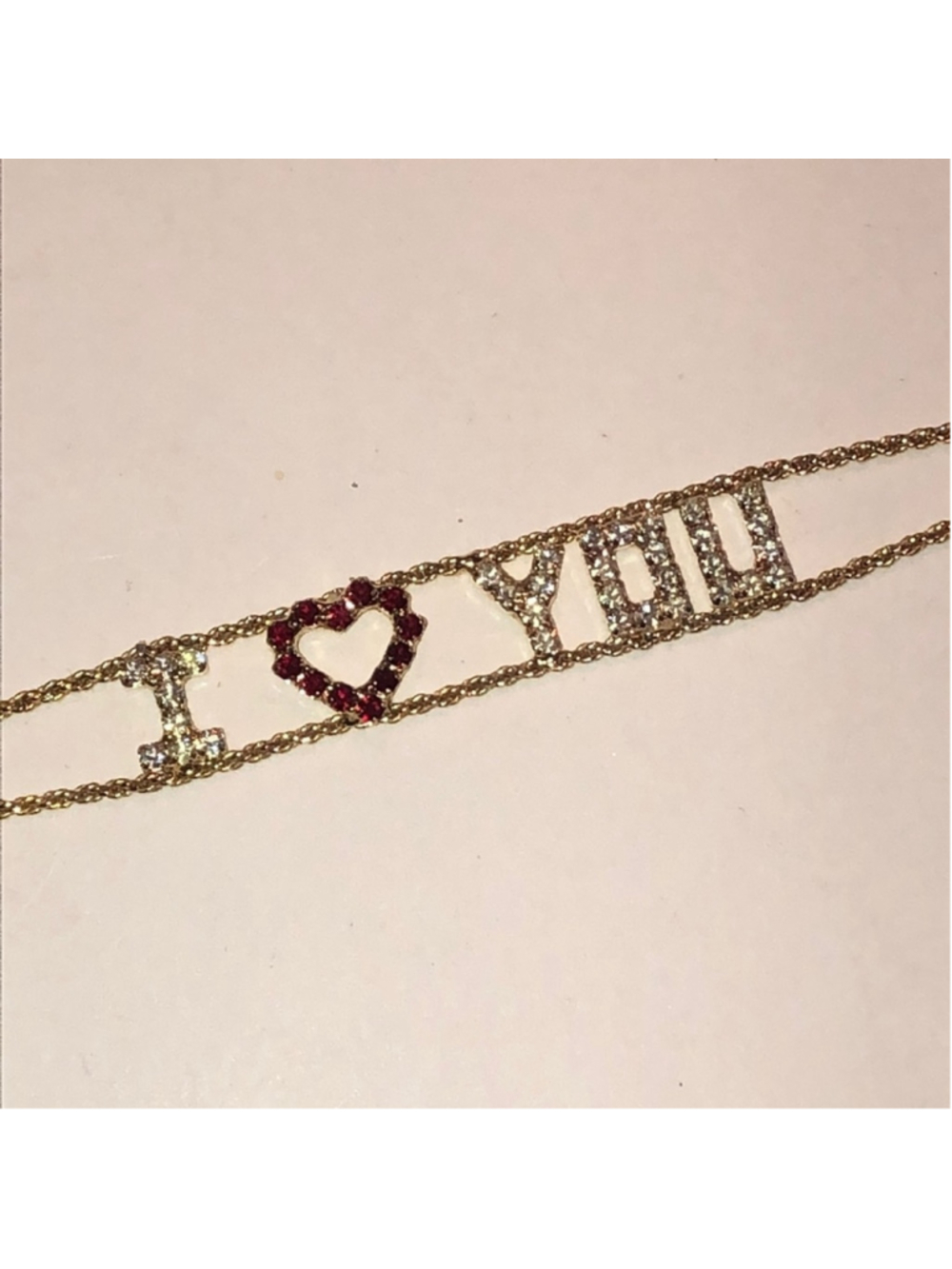 Gold Tone and Red 'I Love You' Bracelet